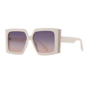 DBS7054P-TR trendy big square women polarized sunglasses with shiny and sparkling on side.